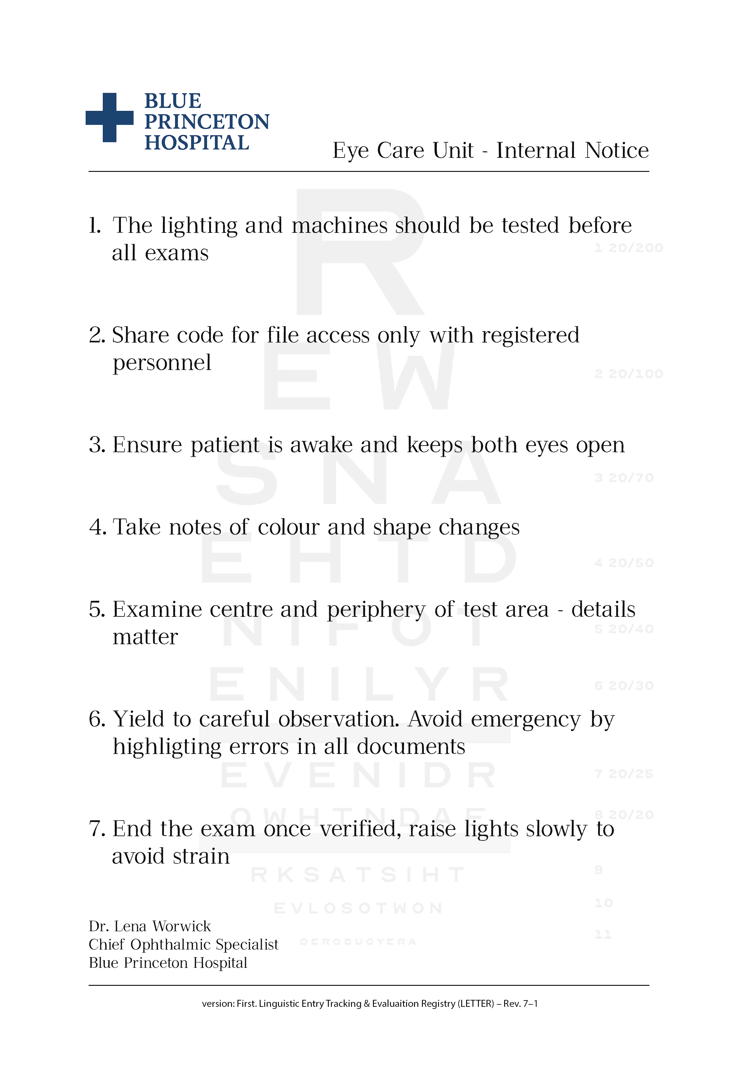 An image of a mock-up hospital letter, in which there is hidden a code for students to find.